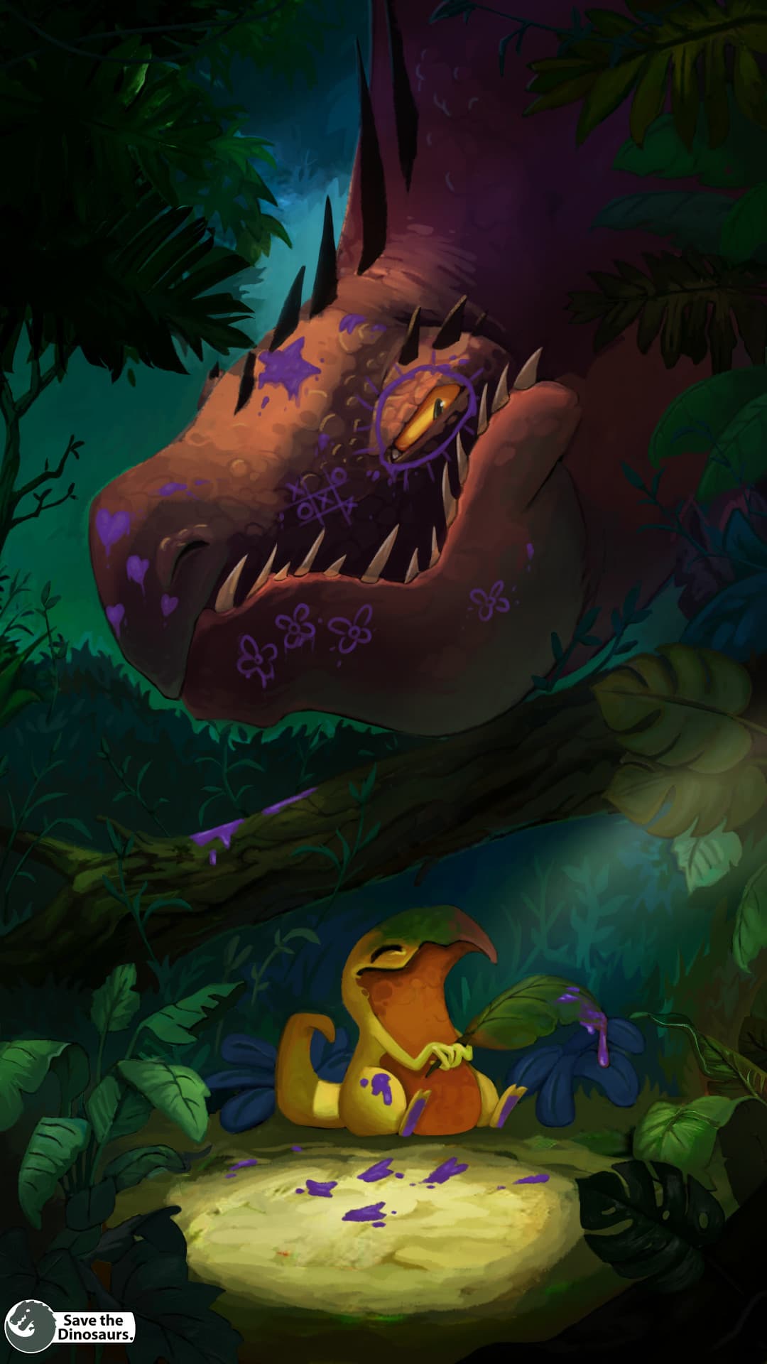 2 dino in forest, paint prank