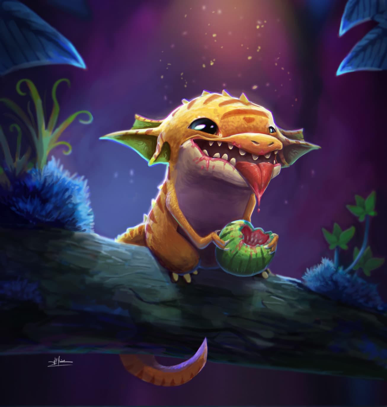 happy dino in the forest