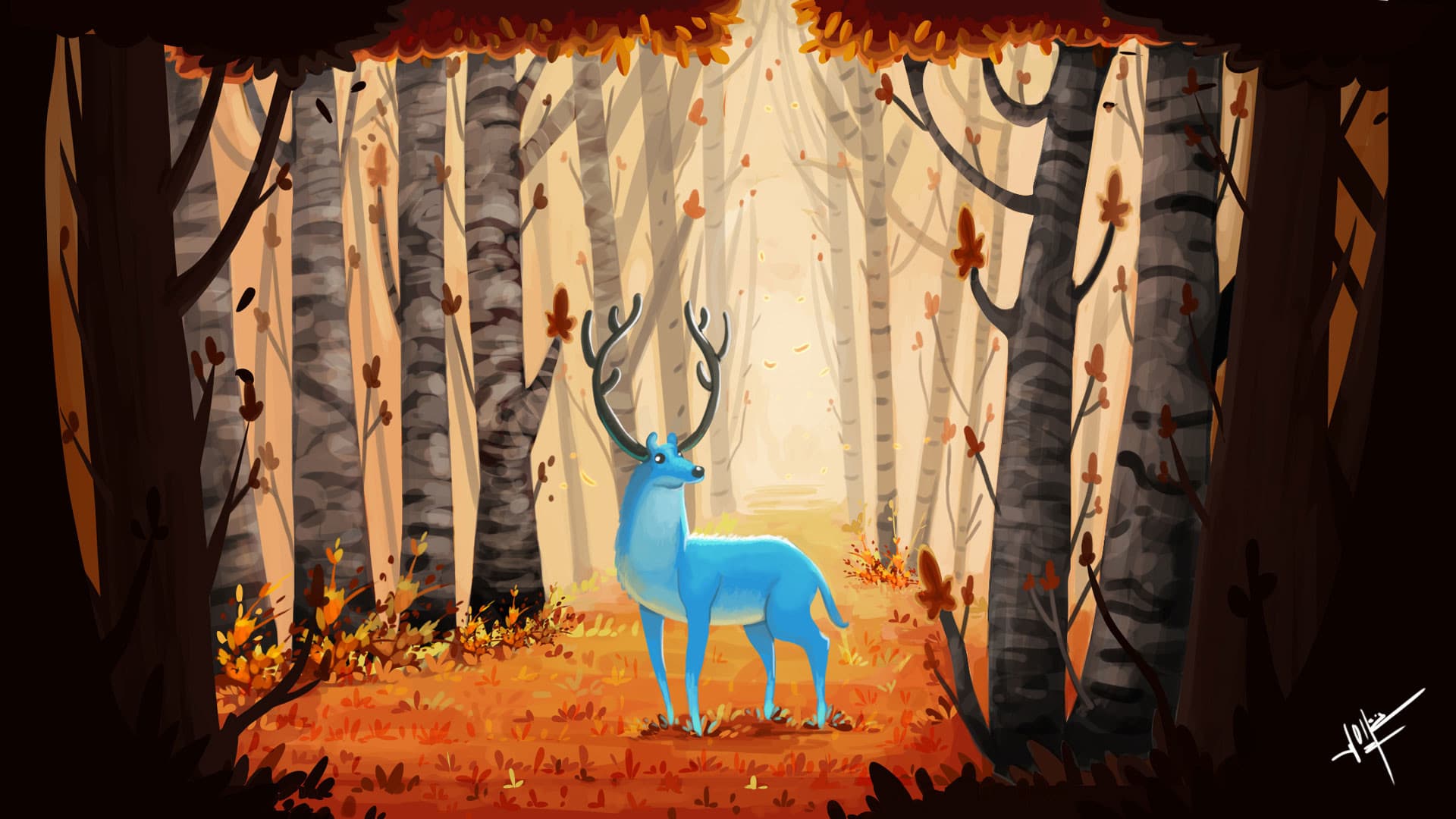 blue deer in forest